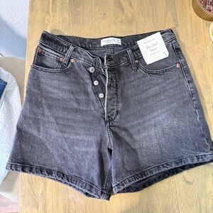 Abercrombie & Fitch washed Black High-Rise Button-Front Denim Shorts
